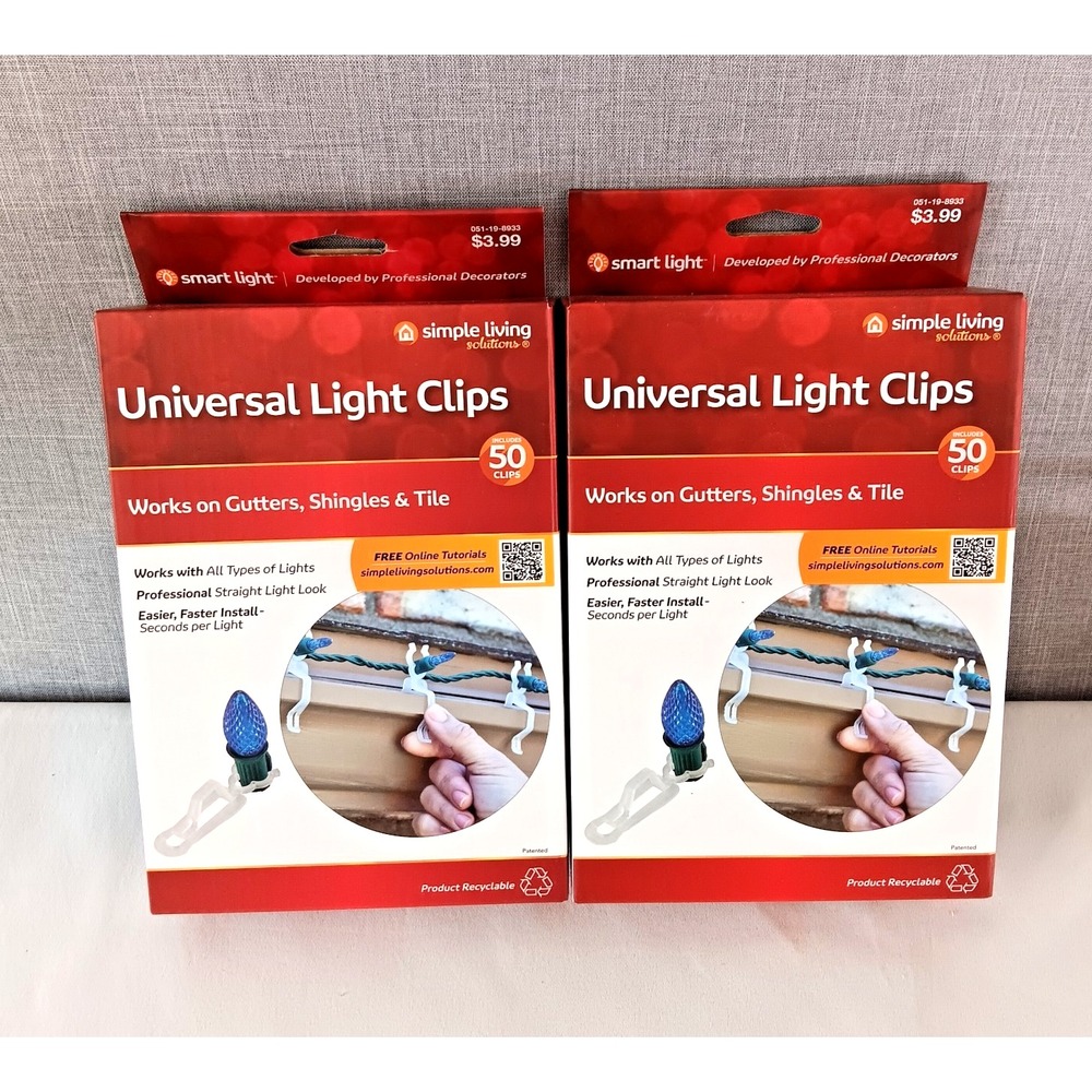 100 Universal Holiday Light Clips for‎ Gutters Shingles Tile - Simple Living NWT